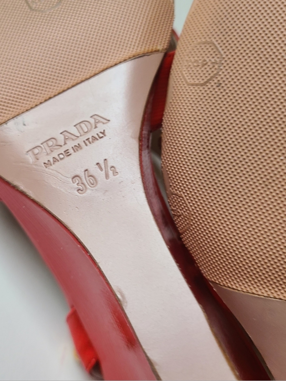 PRADA *EUC* Red Patent Leather Gold Studded Strappy Wedge Sandal 36.5 - Picture 5 of 8